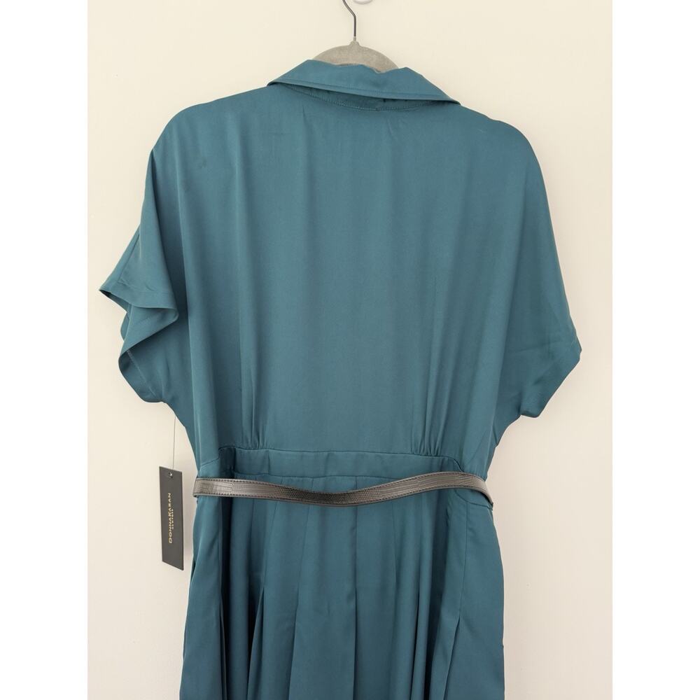 NWT Donna Karan New York Dress 8 Teal Belted Pleated Midi Shirt Dress Cocktail - Picture 8 of 10
